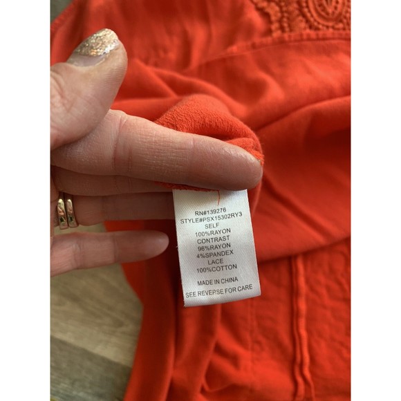 pale sky blouse top ORANGE plus size 1X sleeveless lace front keyhole front - Picture 9 of 10